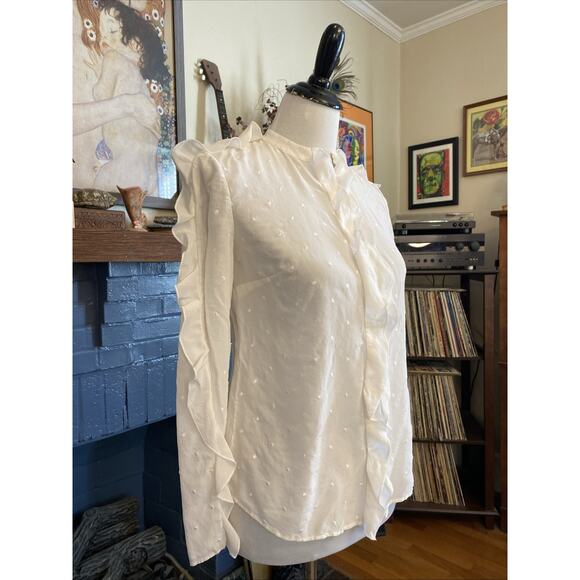 LEWIT Size S 100% Silk Button Down Embroidery Long Sleeve Top Shirt Nordstrom - Picture 2 of 15